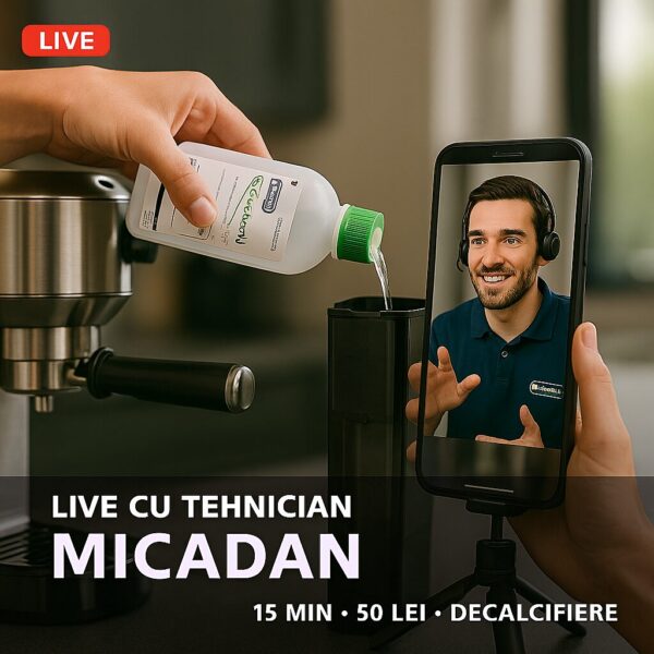 Decalcifiere espressor asistată video (15–20 min)