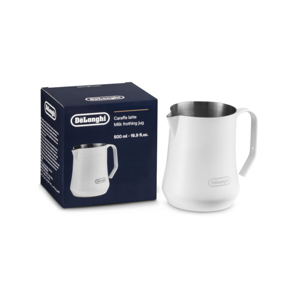 Cana pentru Spumare Lapte DeLonghi DLSC081 Albă 500ml – Pitcher Inox Latte Art pentru Cappuccino și Latte Macchiato